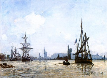 Johan Jongkind Painting - View of Rouen ship seascape Johan Barthold Jongkind